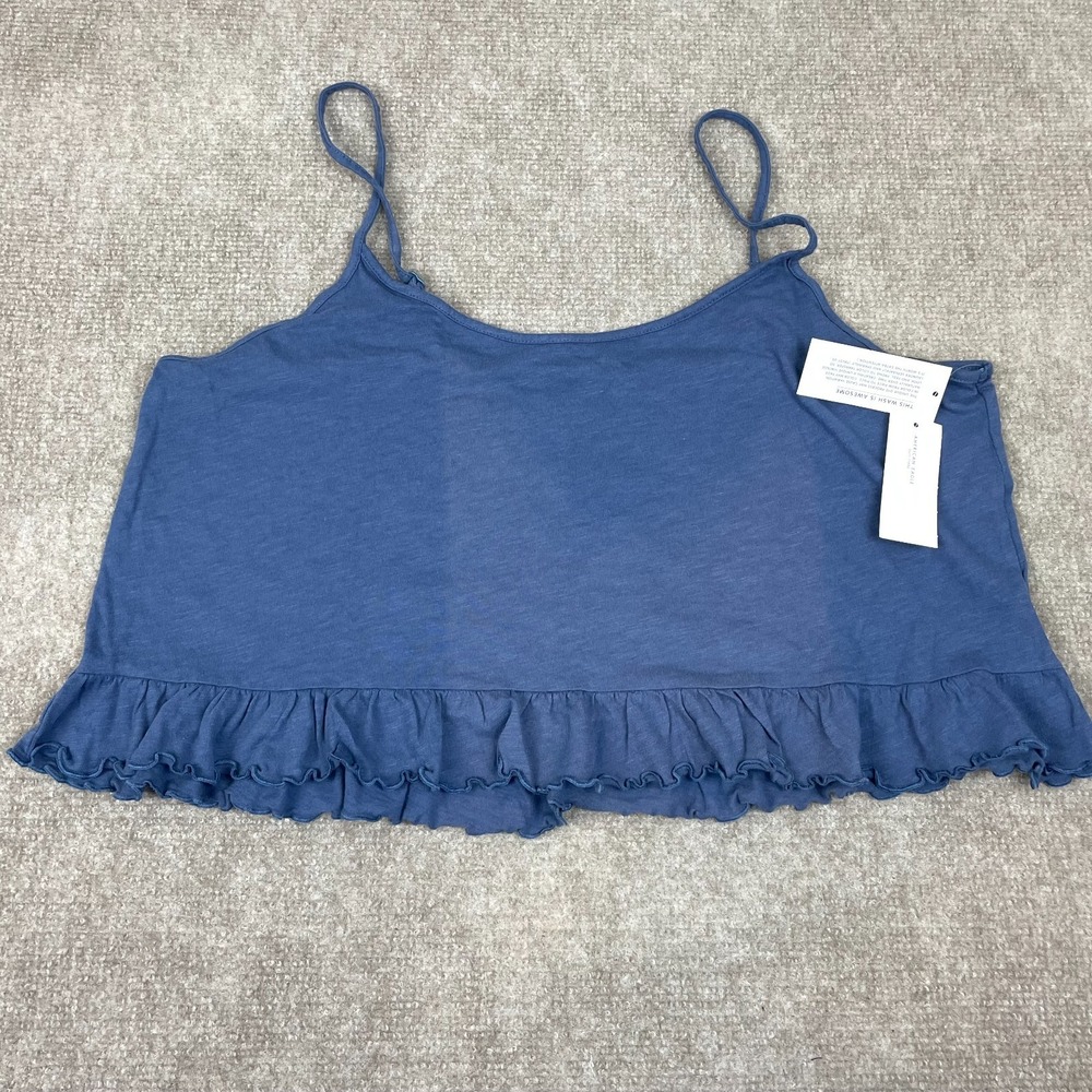 American Eagle Outfitters Cropped Cami Top Womens Large Navy Cotton Relaxed NWT